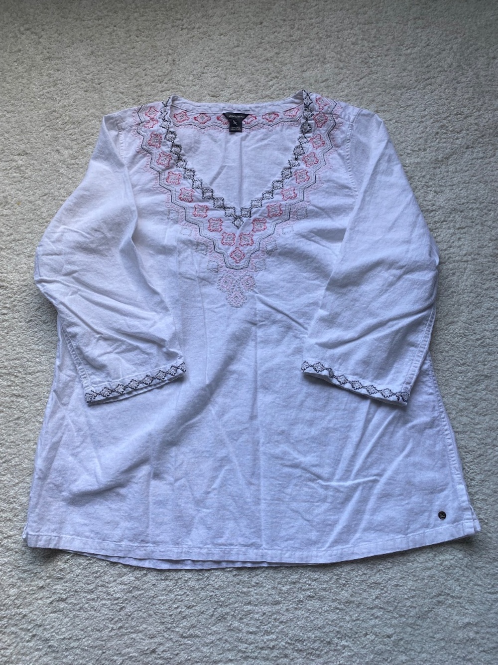 Misses Eddie Bauer white embroidered linen blend tunic size Petite Large